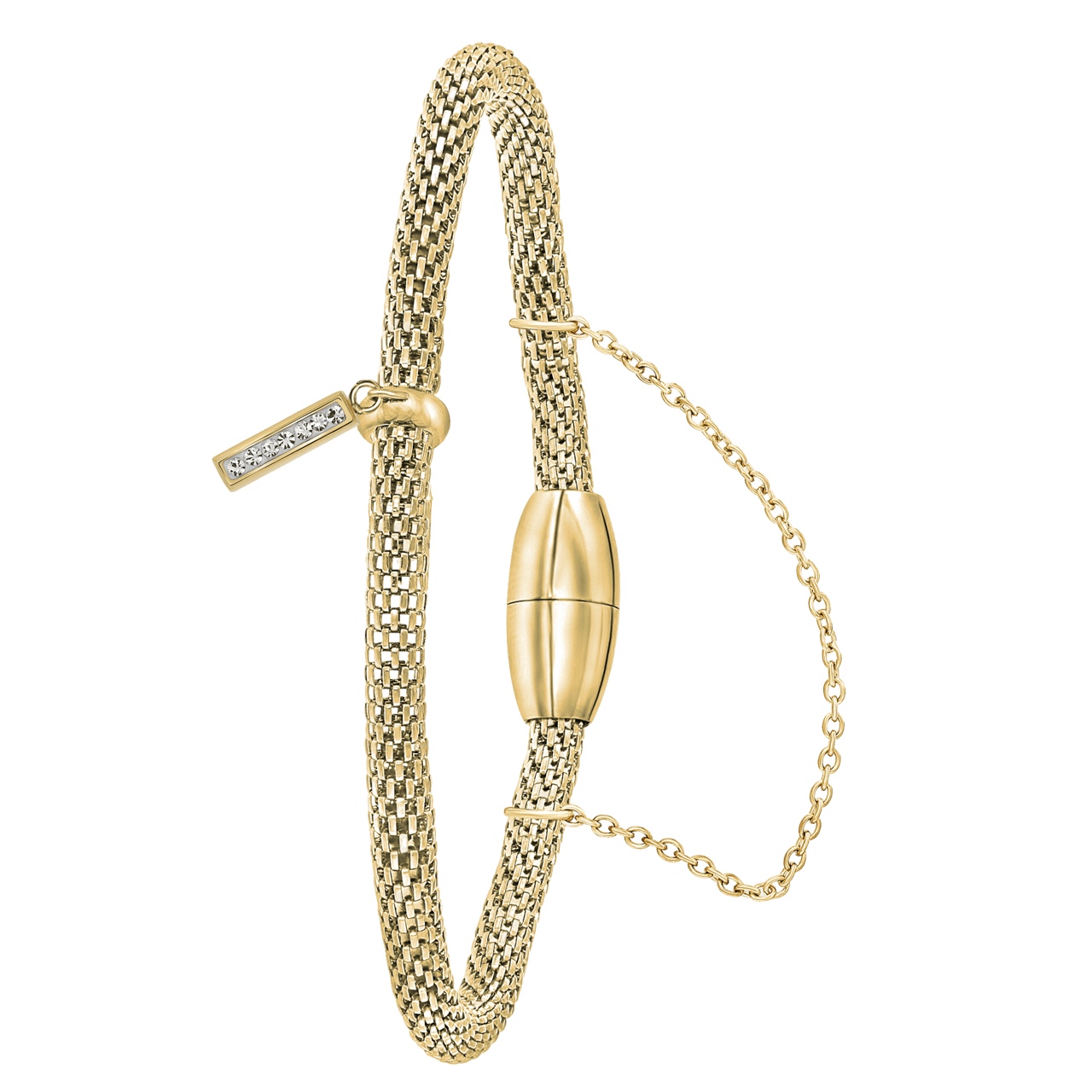 Gerecycled Stalen Armband Mesh Goldplated Letter Met Kristal Lucardi Nl