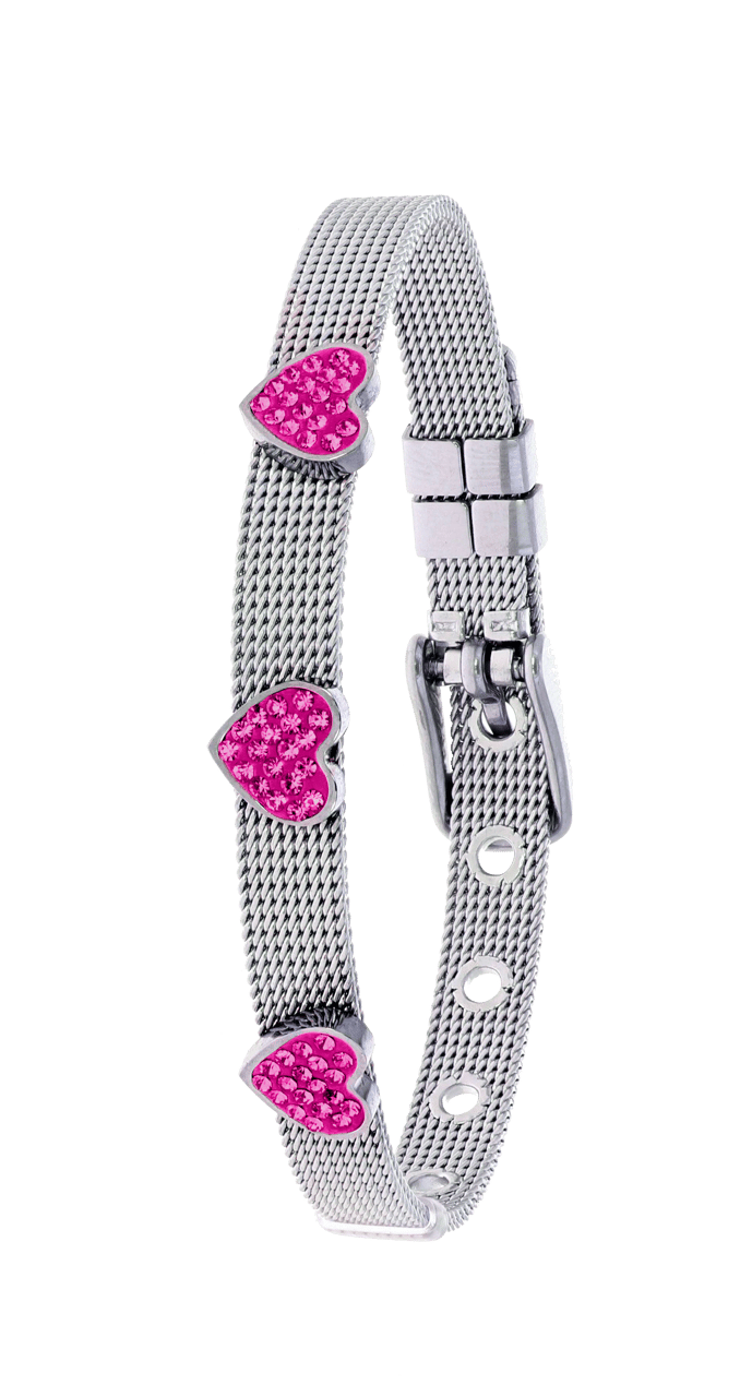 Gerecycleerd Stalen Kinderarmband Hart Met Fuchsia Kristal Lucardi Be