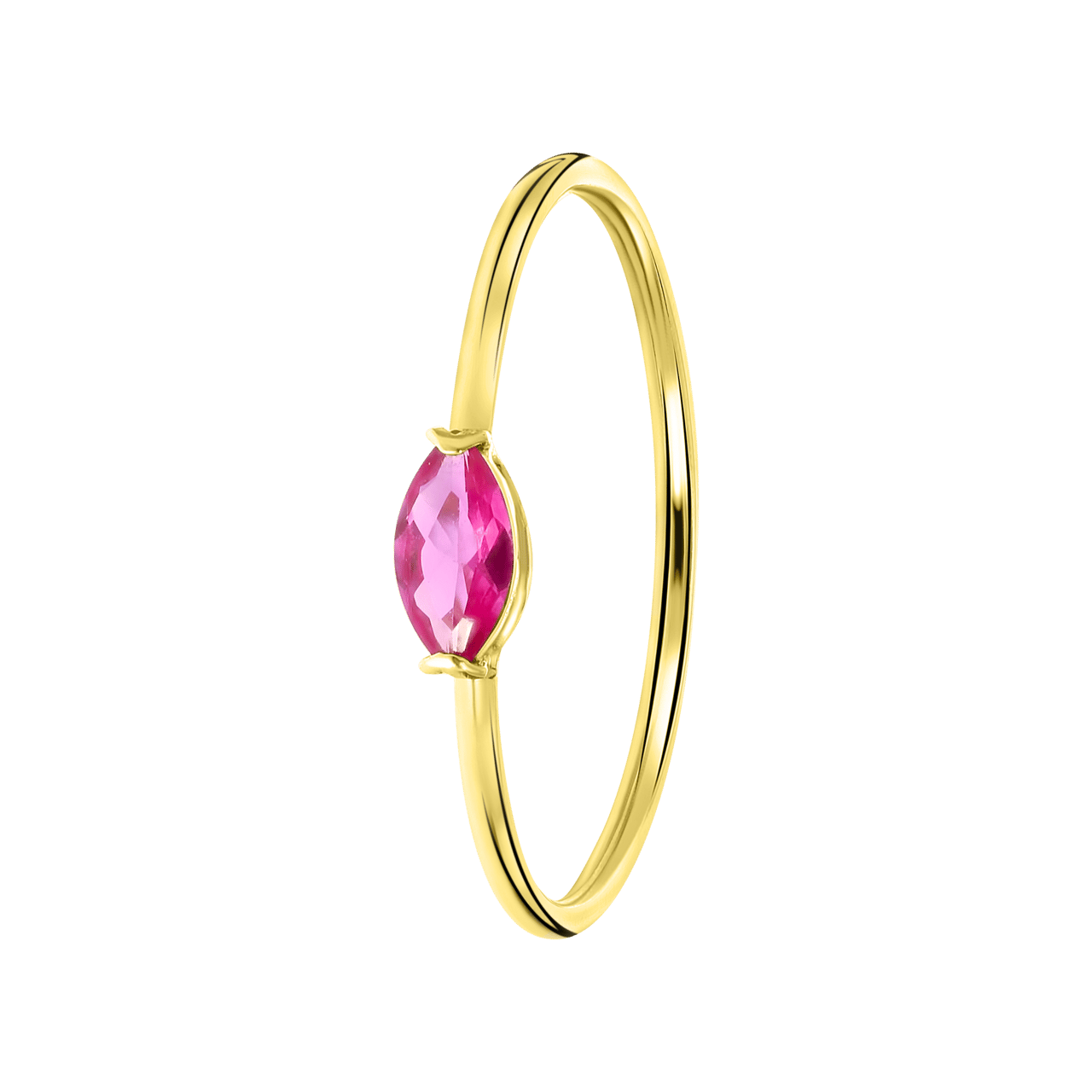 14 Karaat Geelgouden Ring Markies Fuchsia Zirkonia Lucardi NL