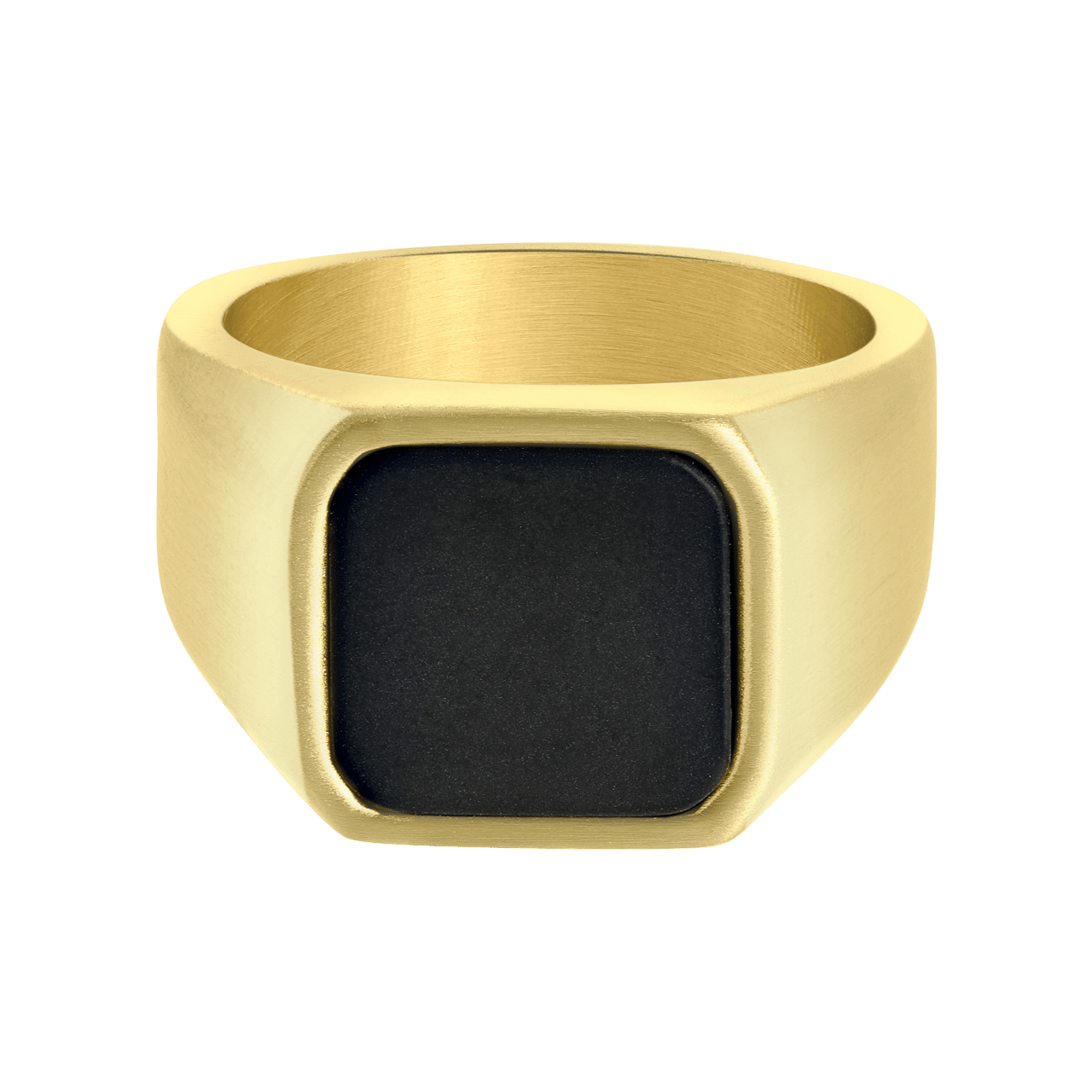 Gerecycled Stalen Goldplated Heren Zegelring Met Black Agate Lucardi Nl