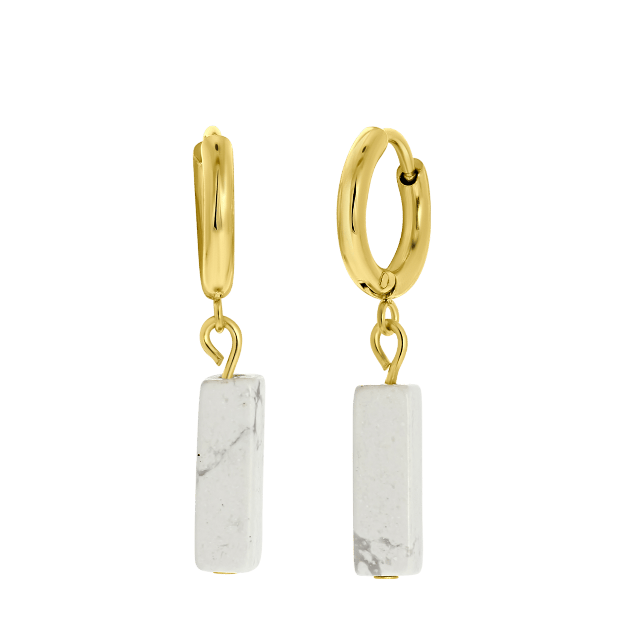 Stalen Goldplated Oorbellen Met White Howlite Lucardi Nl