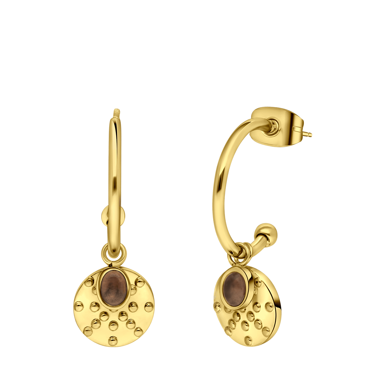 Gerecycled Stalen Goldplated Oorringen Dubbel Met Amethist Lucardi NL