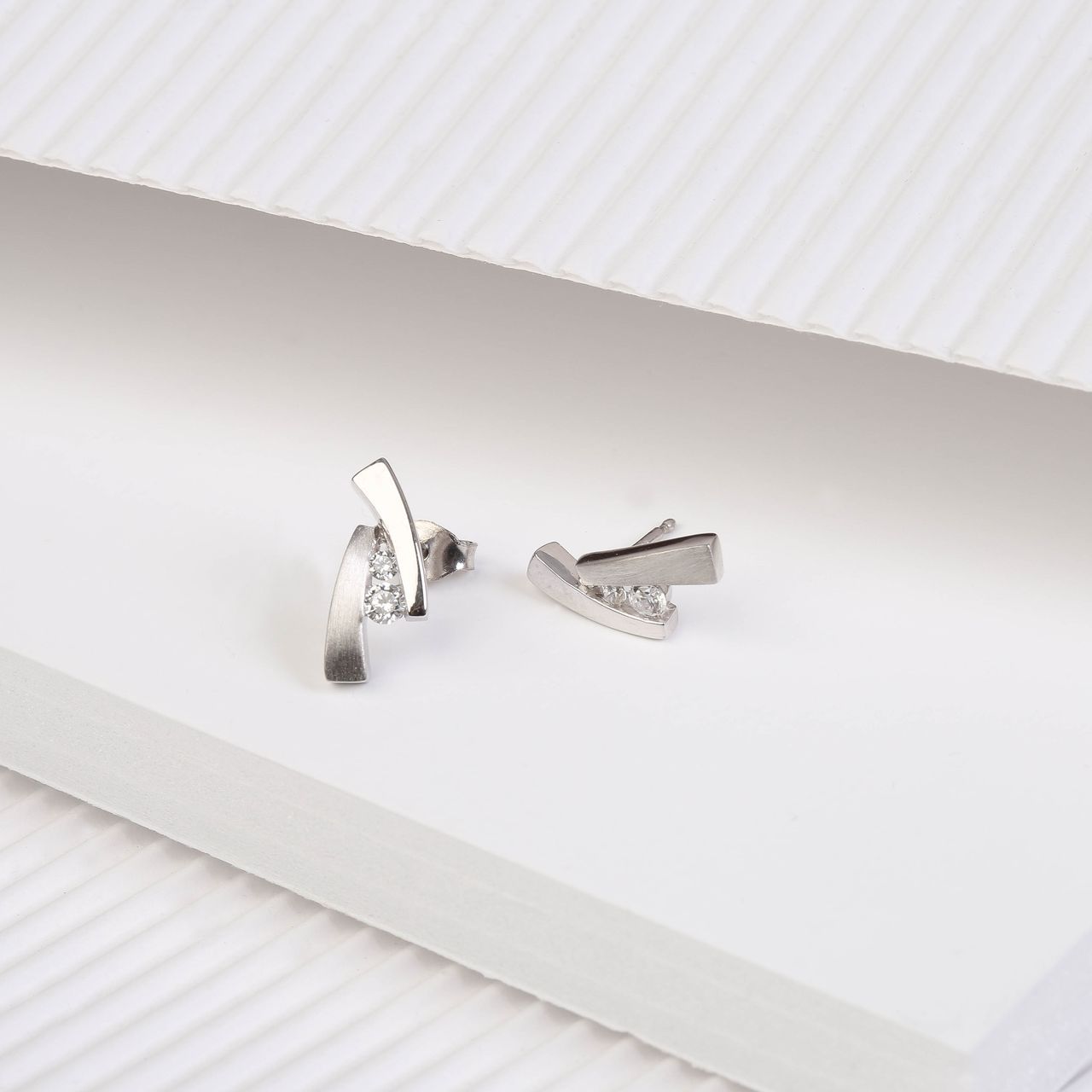 Ohrringe, 925 Silber, matt/glänzend, mit Zirkonia
