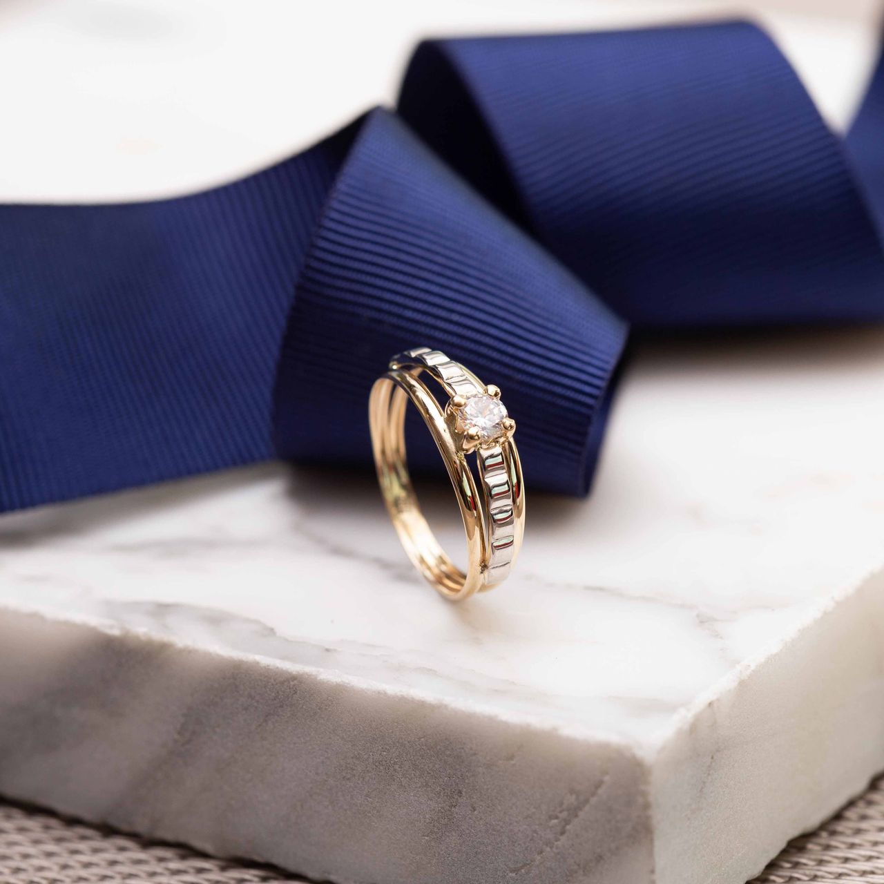 14 Karaat bicolor gouden ring met zirkonia