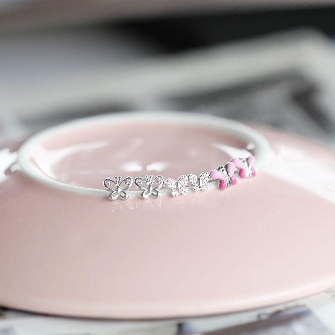 Kinderohrringe aus 925 Silber, Schmetterling mit rosa Zirkonia