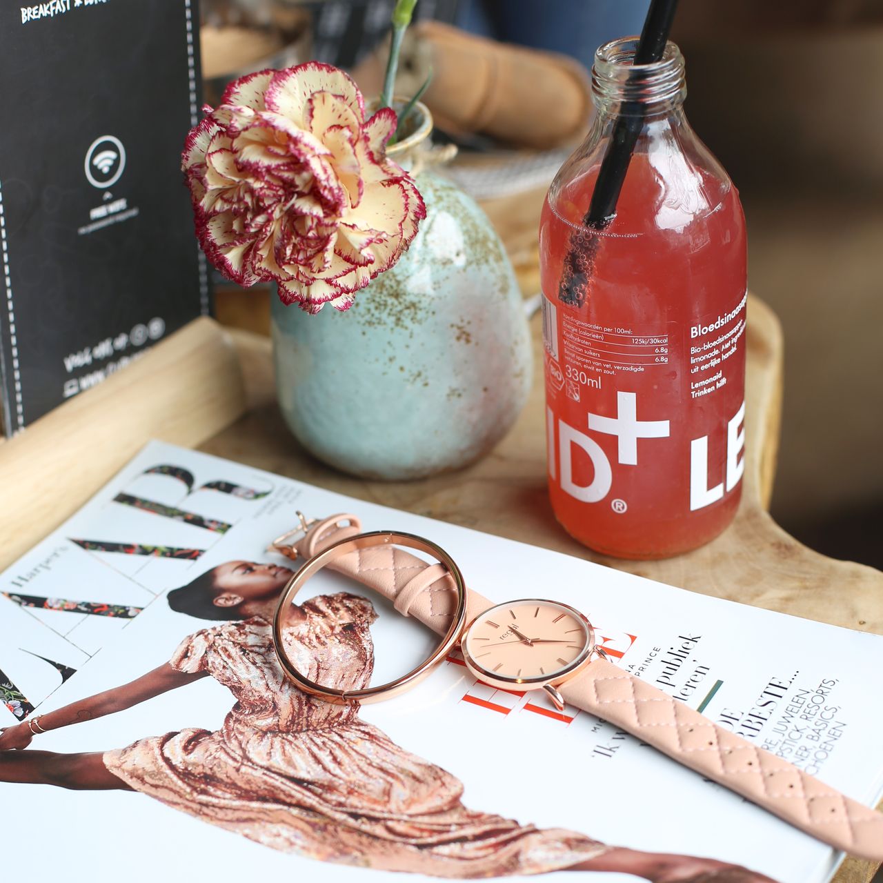 Stainless steel roséplated bangle voor dames