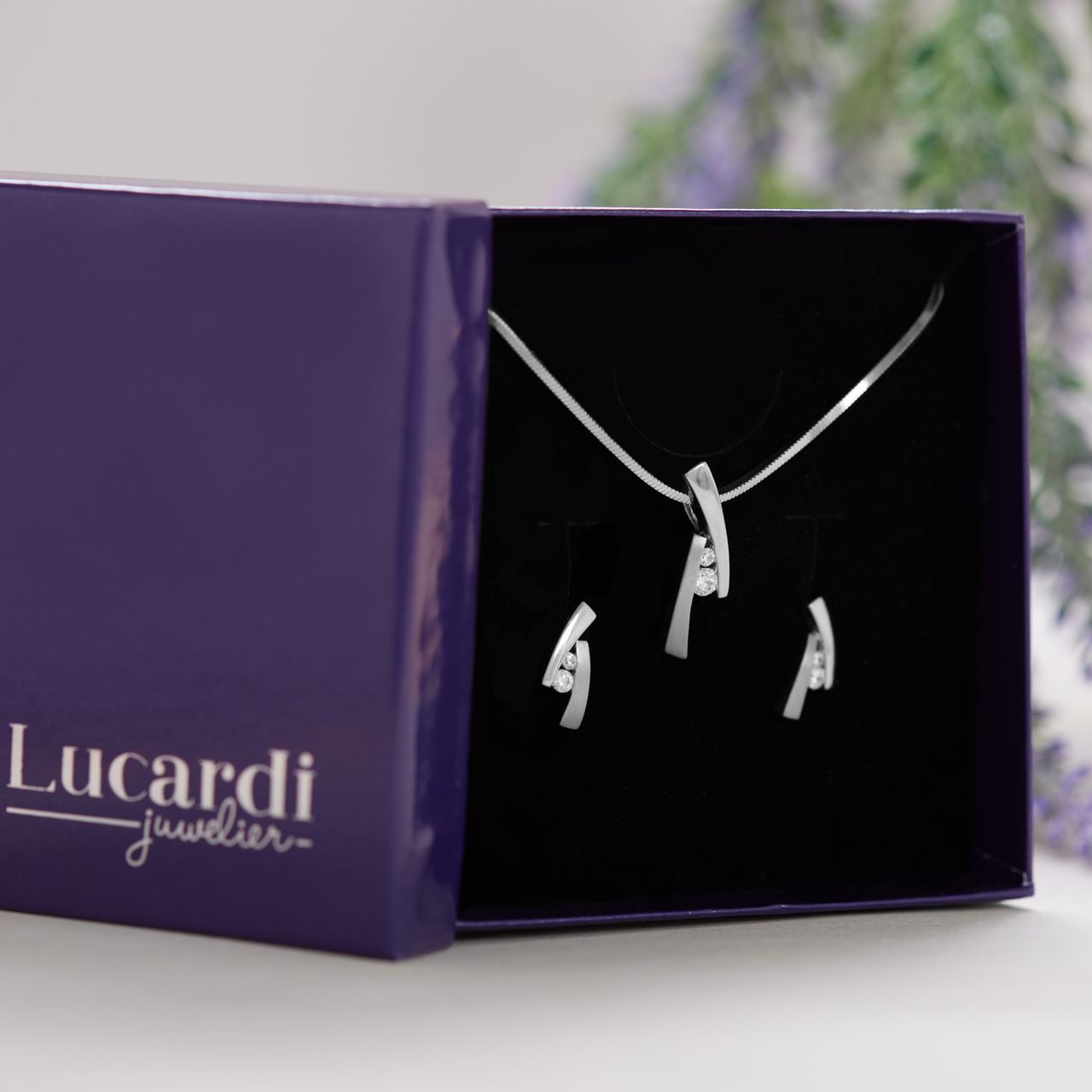 Schmuckset, 925 Silber, matt/glänzend, mit Zirkonia