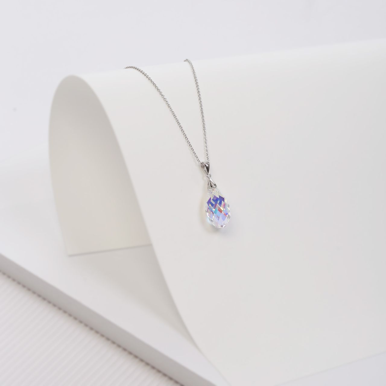Schmuckset, 925 Silber, Tropfen mit Kristall