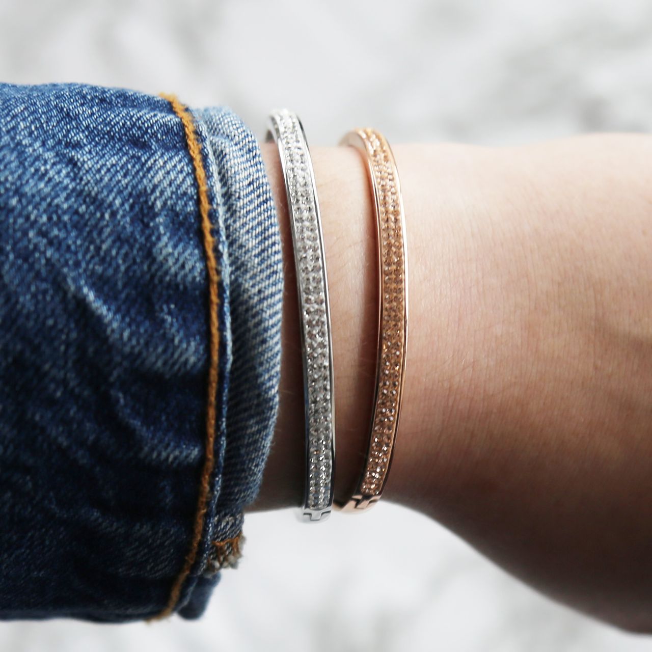Edelstahlarmband rotvergoldet Light Peach Kristall