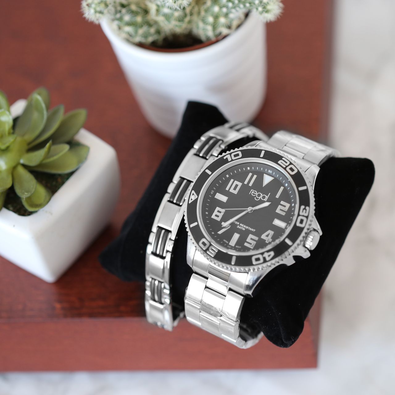 Gerecycled stalen set armband & regal horloge r14793-212