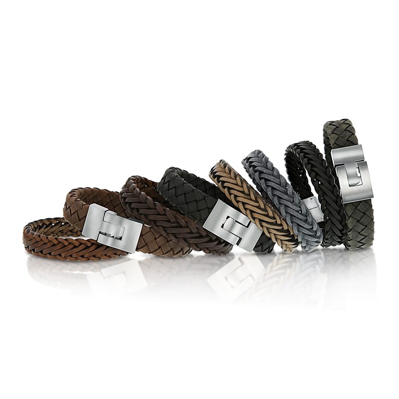 Herrenarmband aus Edelstahl mit geflochtenem, dunkelblauem Leder