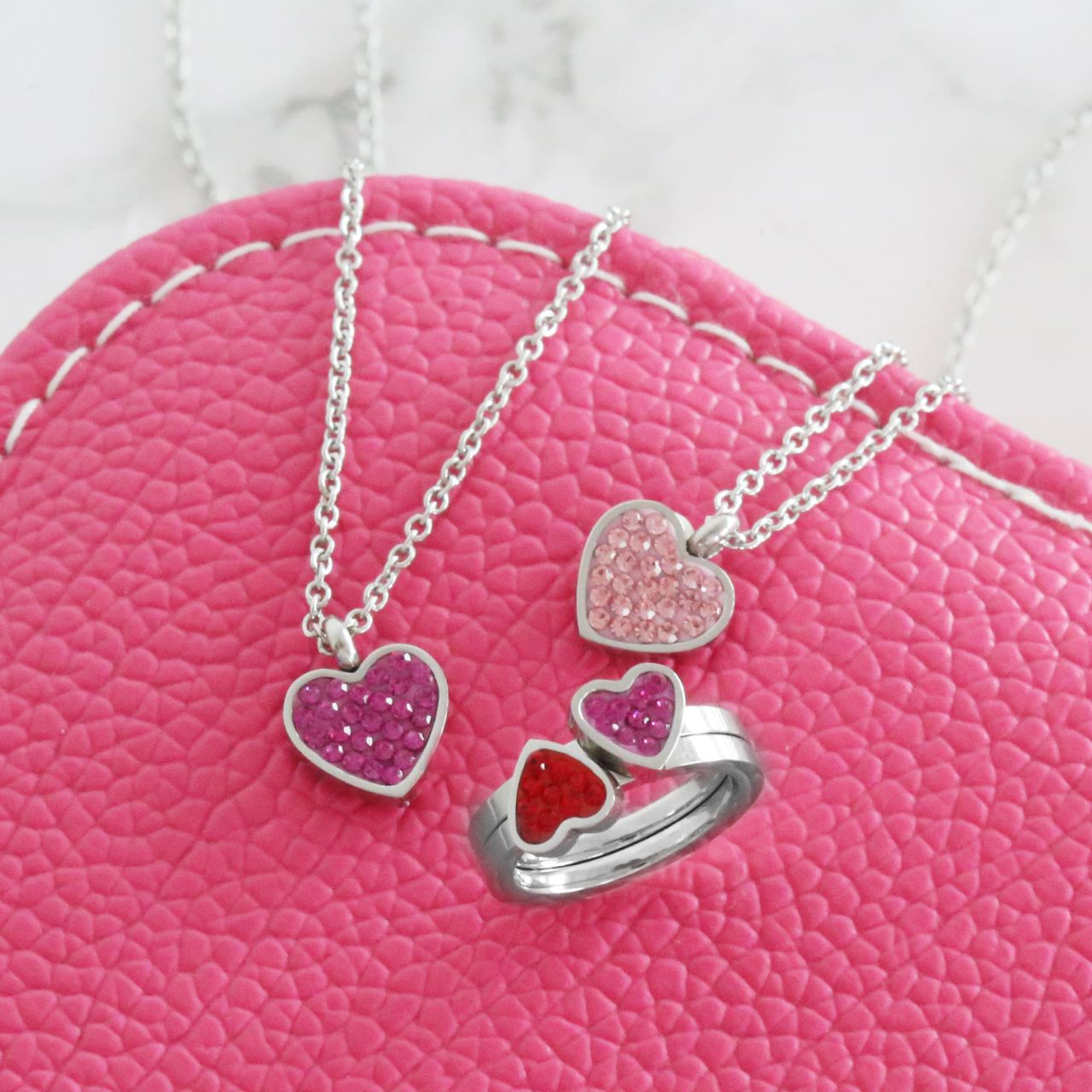 Gerecycled stainless steel kinderring 2in1 fuchsia/light siam kristal