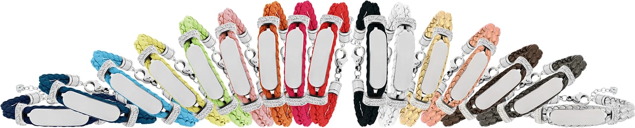 Gerecycled stalen plaatarmband leer zilver met kristal