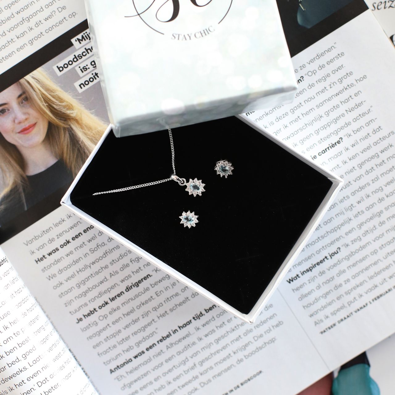 Silber-Set mit hellblauem Zirkonia