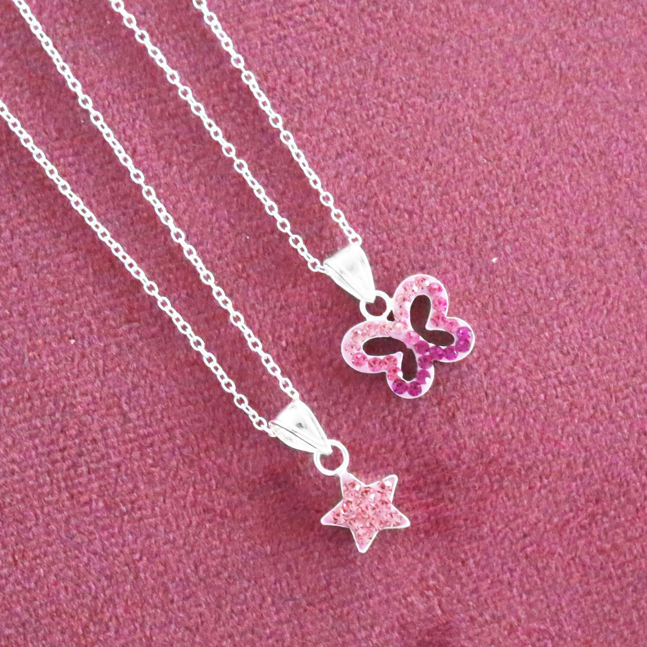 Zilveren kinderketting ster met light rose kristal