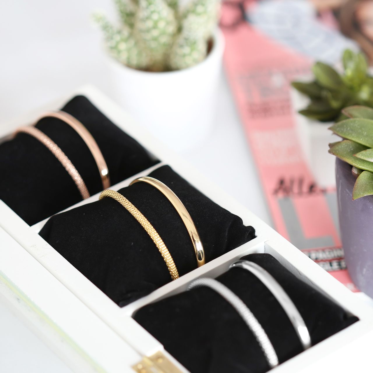 Zilveren set goldplated met twee armbanden