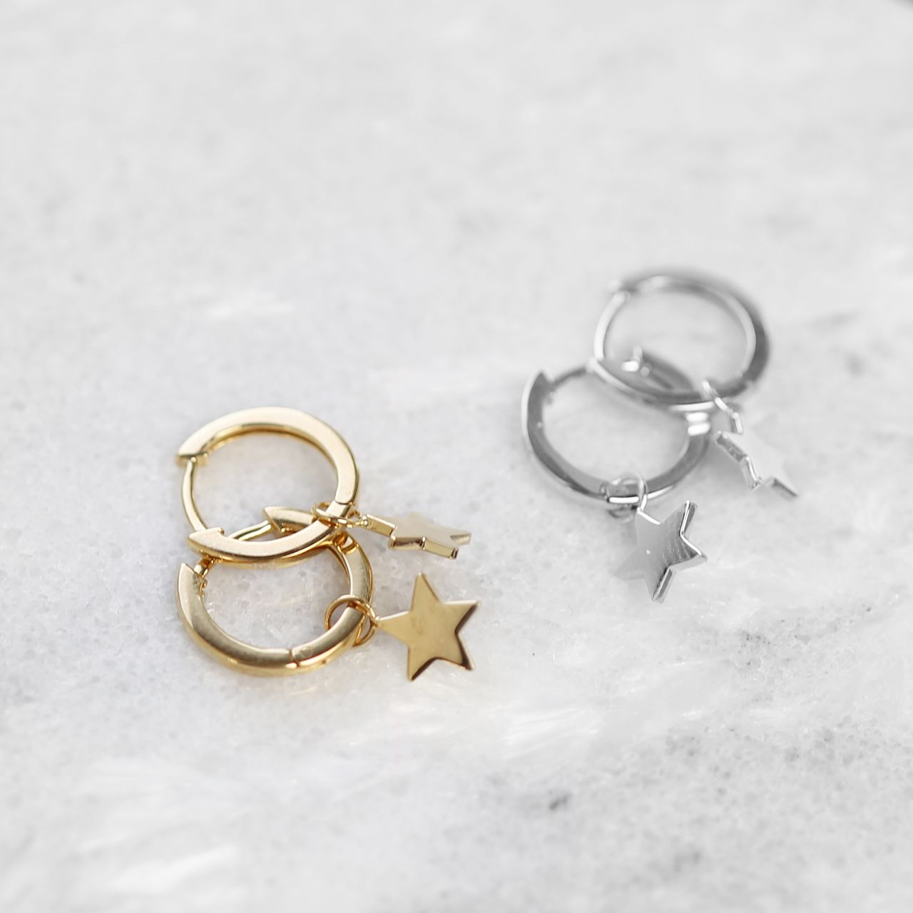 Zilveren goldplated oorringen ster voor dames