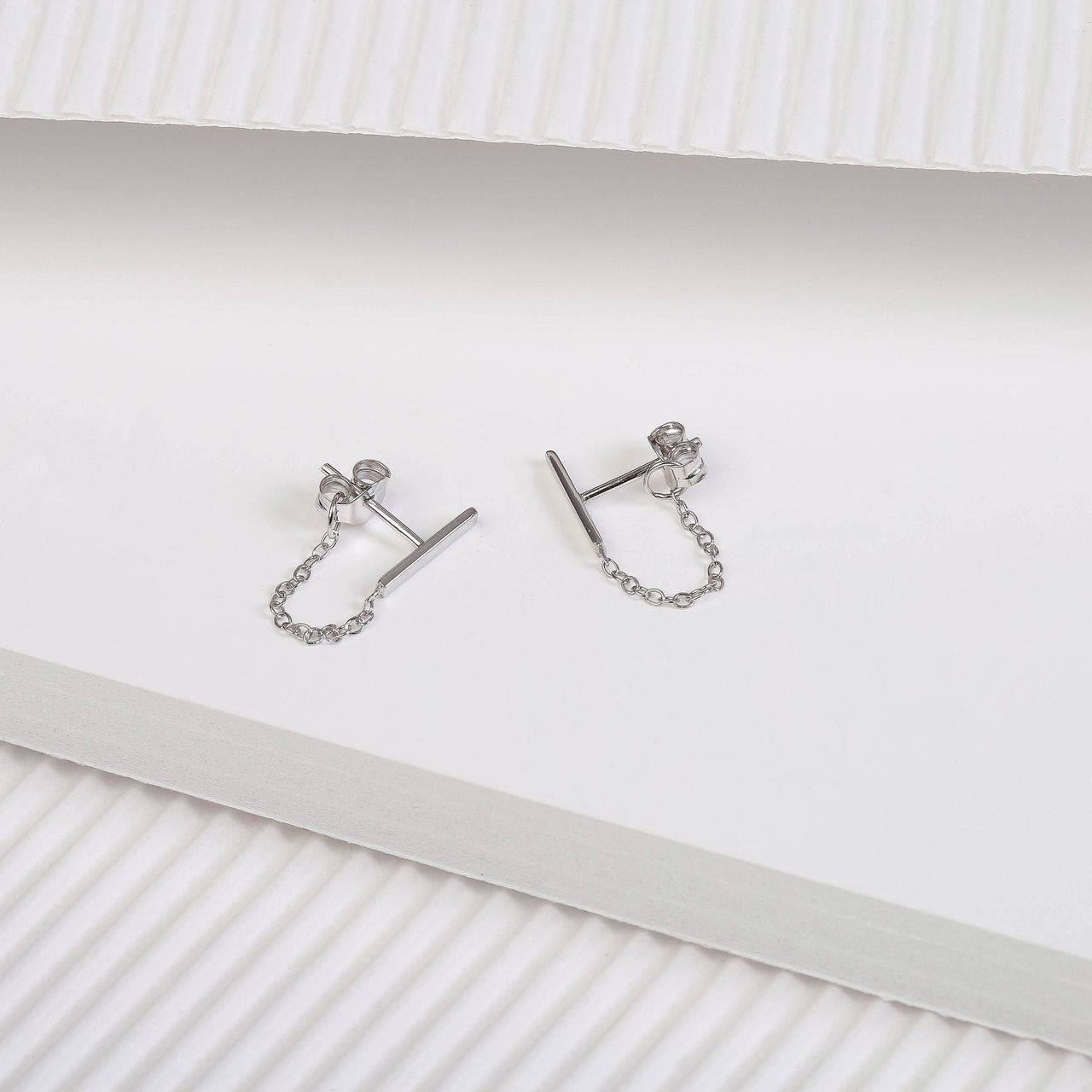 Ohrringe, 925 Silber, Stab, rhodiniert