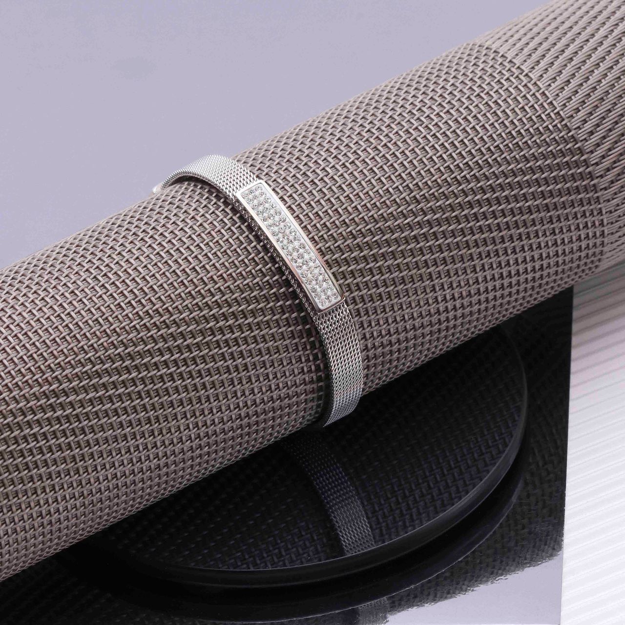 Gerecycleerd stainless steel armband mesh riem met kristal
