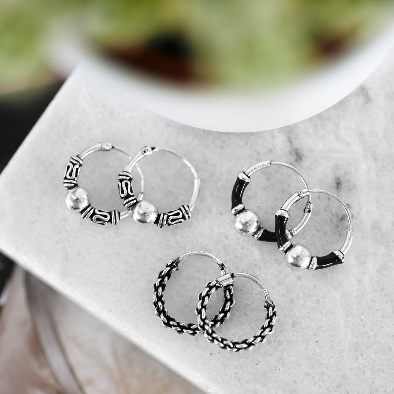 Ohrringe aus 925 Silber, bearbeitet, oxidiert, Bali
