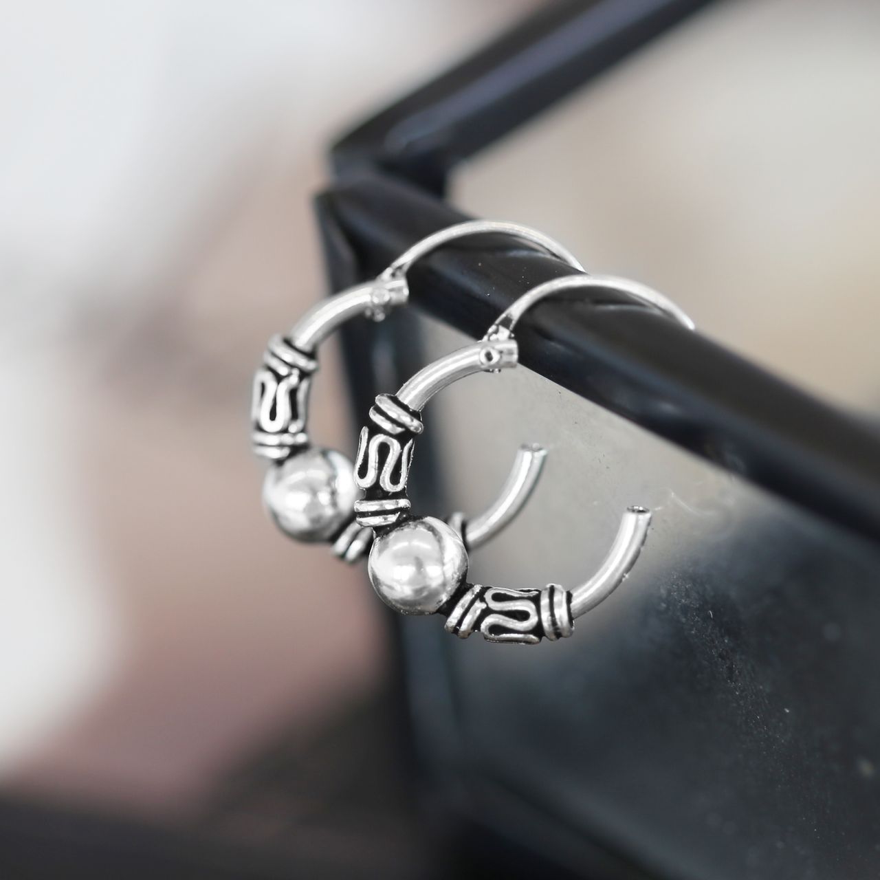 Ohrringe aus 925 Silber, bearbeitet, oxidiert, Bali