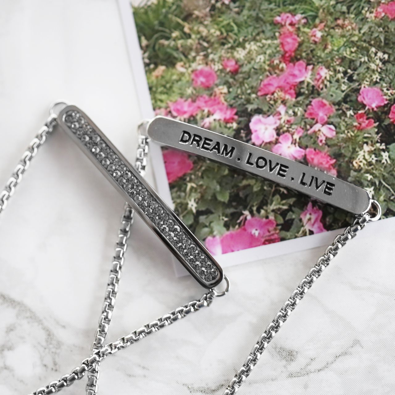 Gerecycled stainless steel plaatarmband dream love live