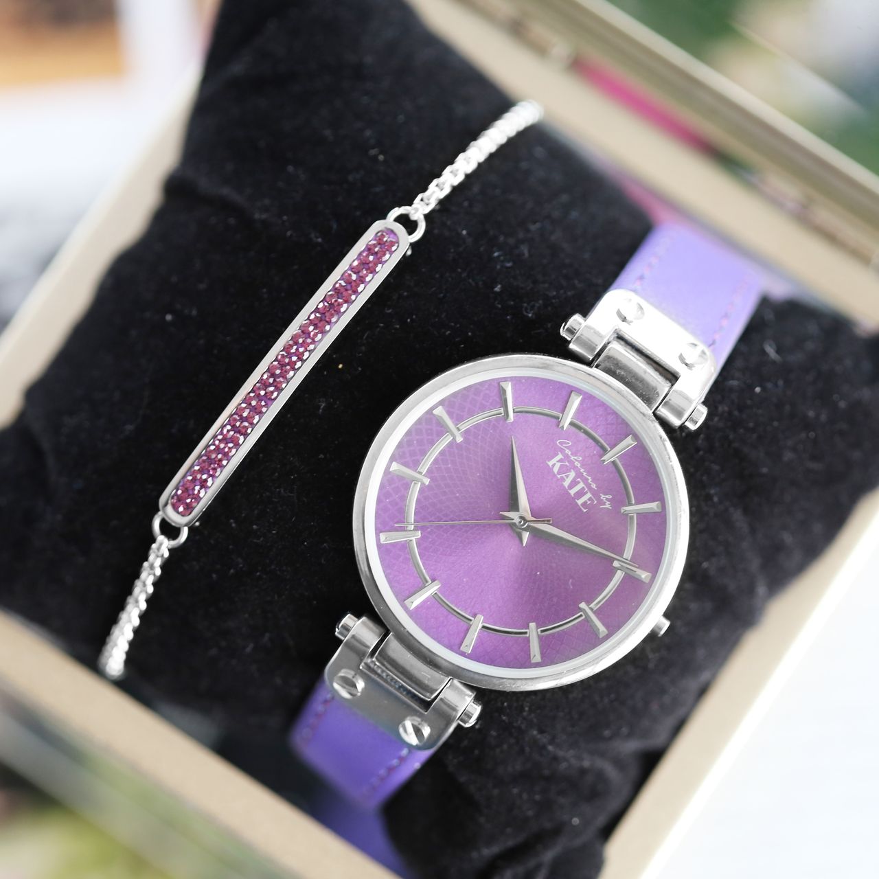 Gerecycleerd stainless steel plaatarmband amethyst kristal