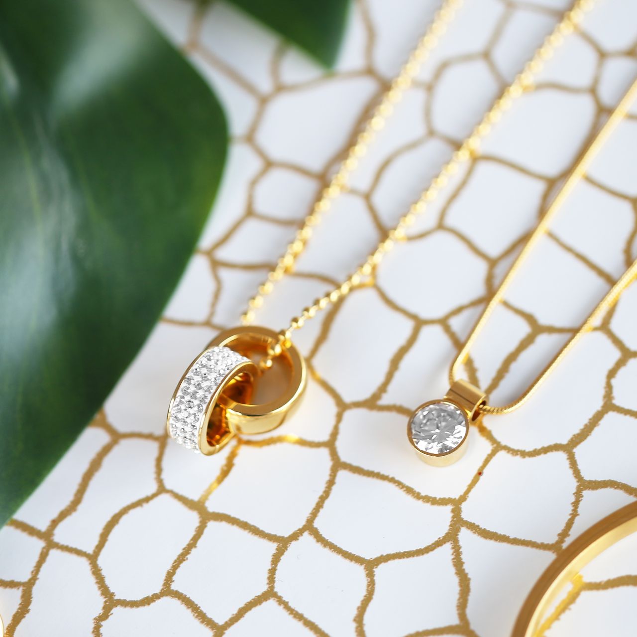 Stalen goldplated ketting met hanger met zirkonia voor dames