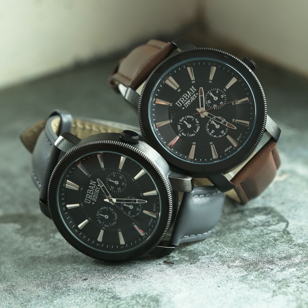 Urban Story horloge met een grijze leren band