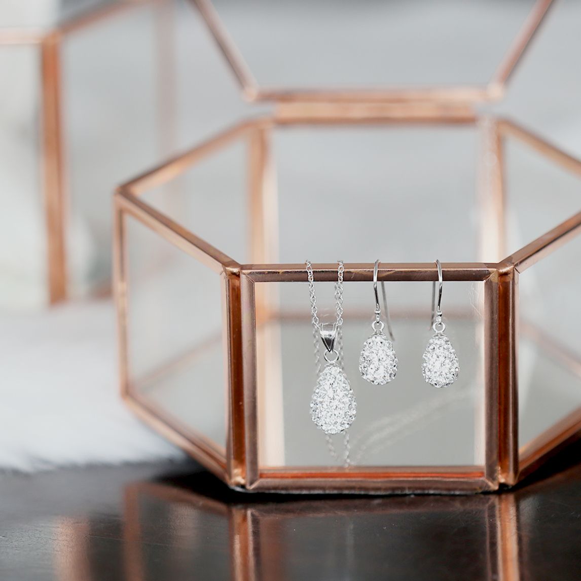Schmuckset, 925 Silber, Tropfen mit Kristall