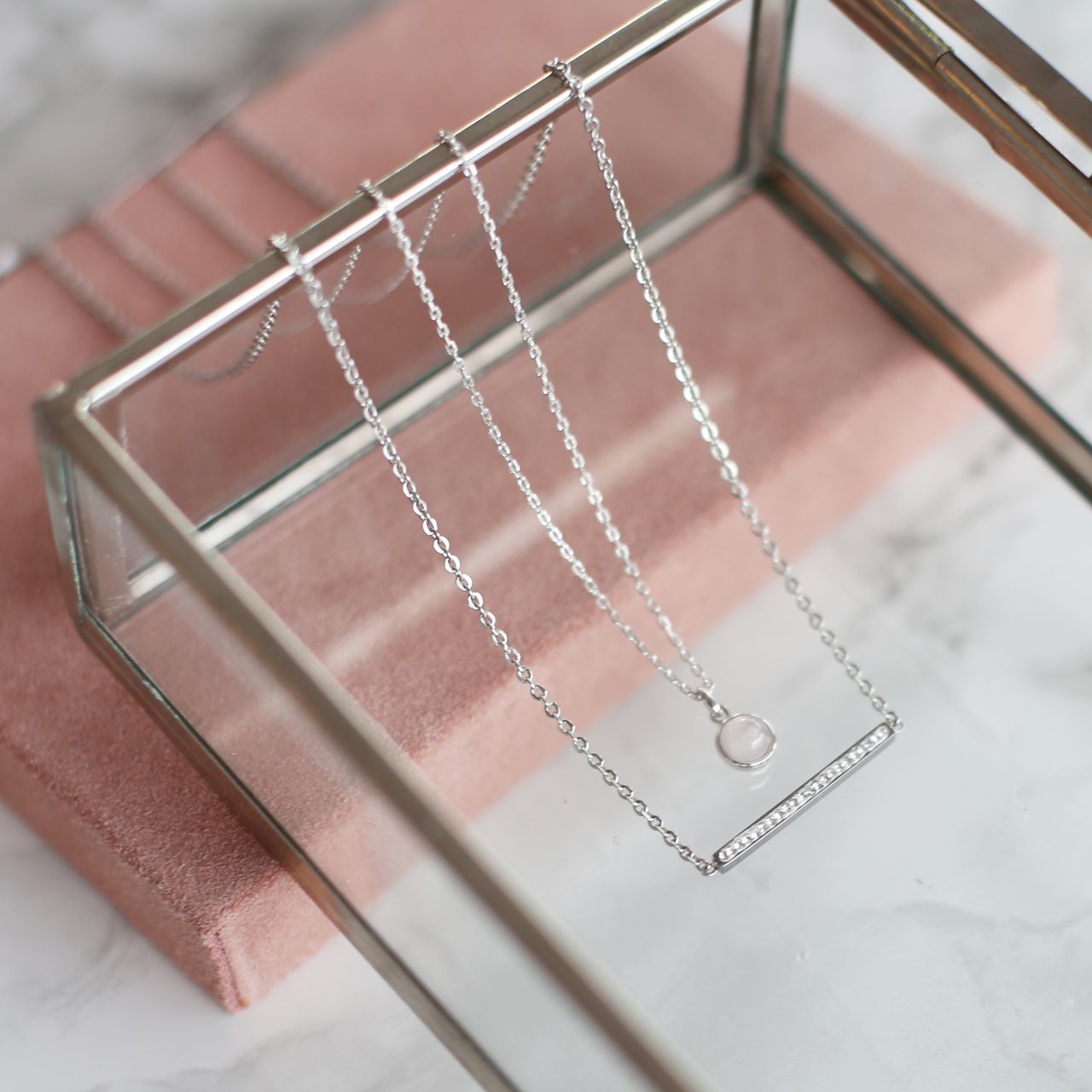Gerecycleerd stainless steel ketting bar met kristal