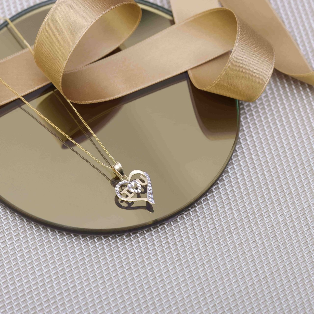 Zweifarbige 375 Gold Halskette mit Herzanhänger mit Zirkonia