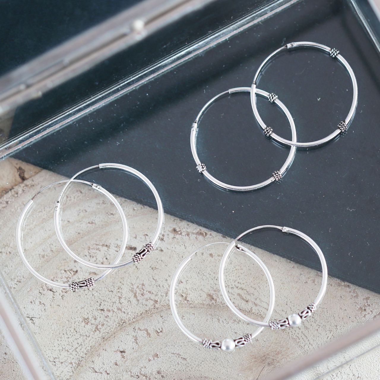 Ohrringe aus 925 Silber, Bali, 30 mm