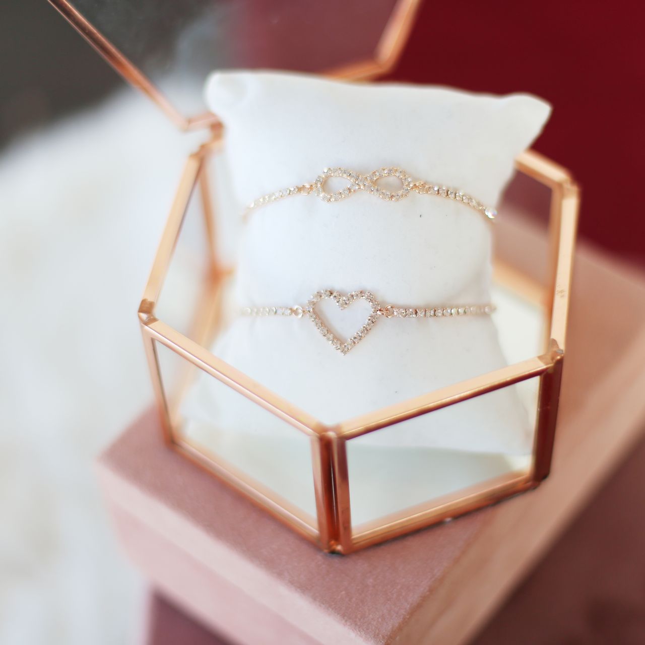 Roseplated armband white crystals Heart