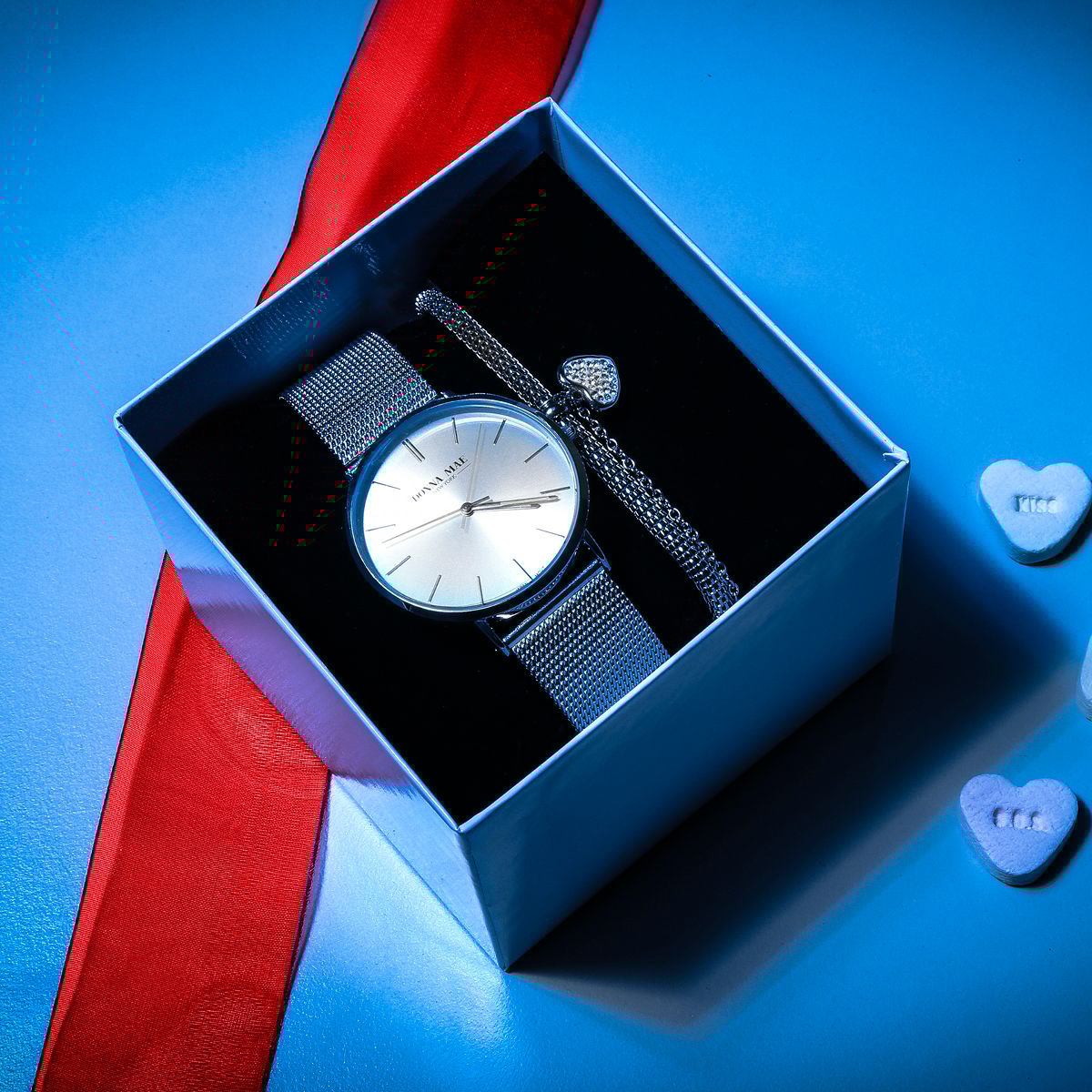 Set aus Edelstahl Herz mit Armbanduhr