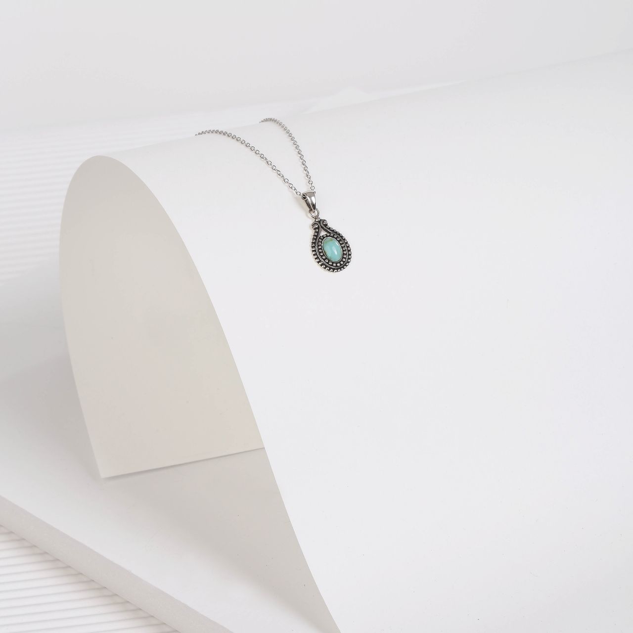 Zilveren ketting&hanger turquoise Bali voor dames