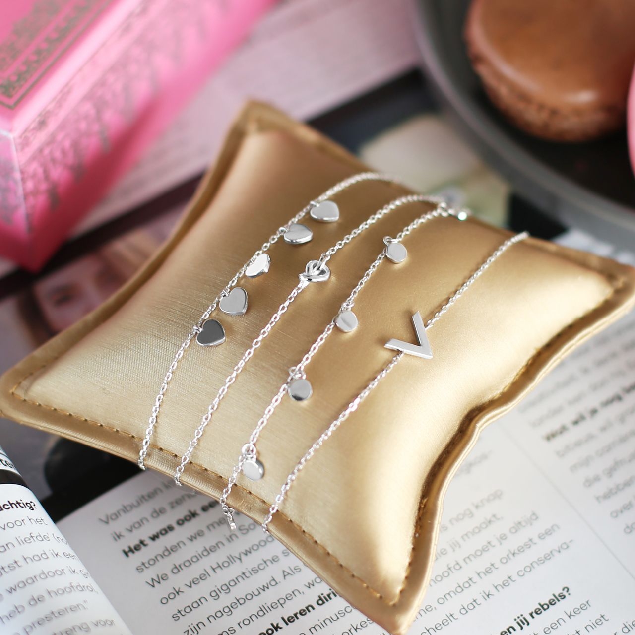 Zilveren armband V rhodiumplated
