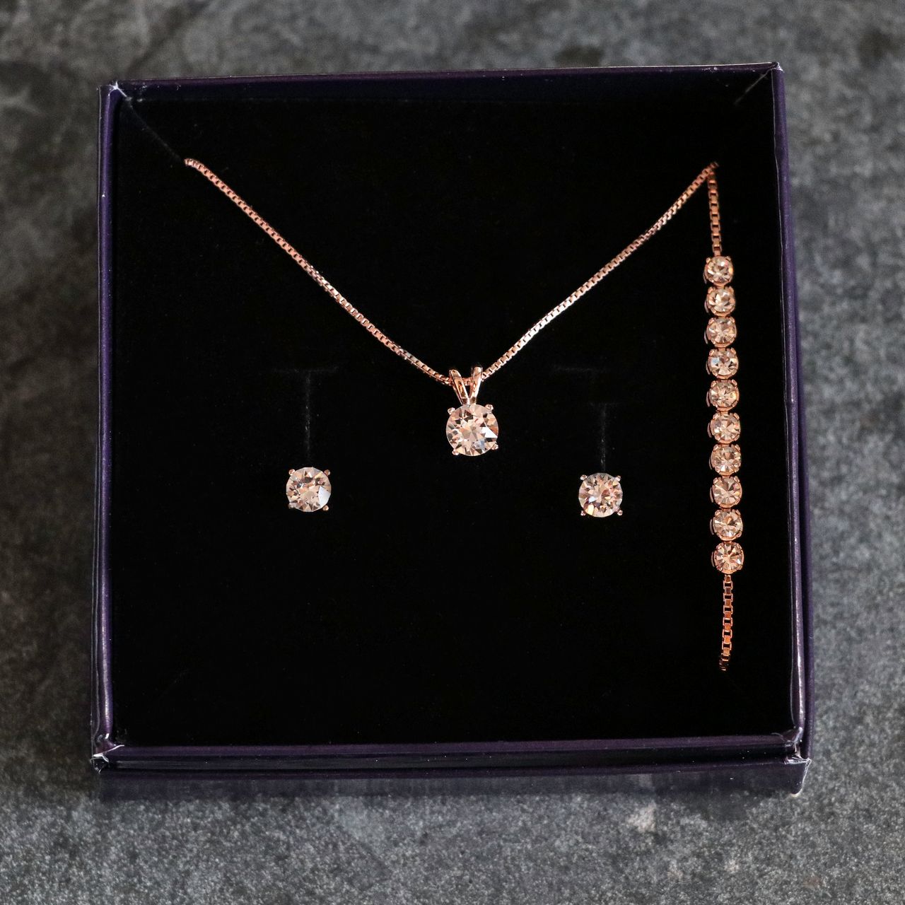 Zilveren roséplated sieradenset met kristal voor dames