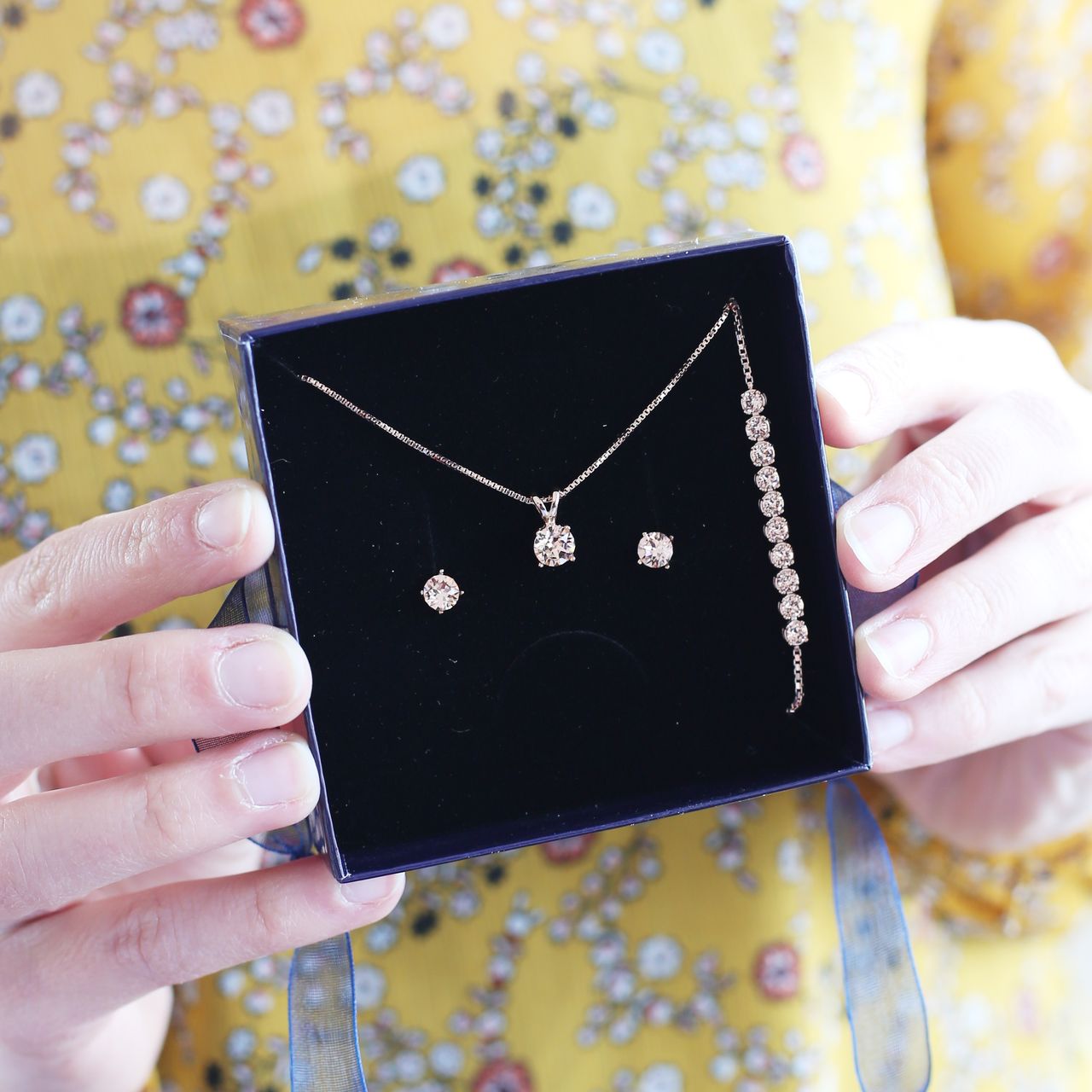 Zilveren set rose kristal light peach