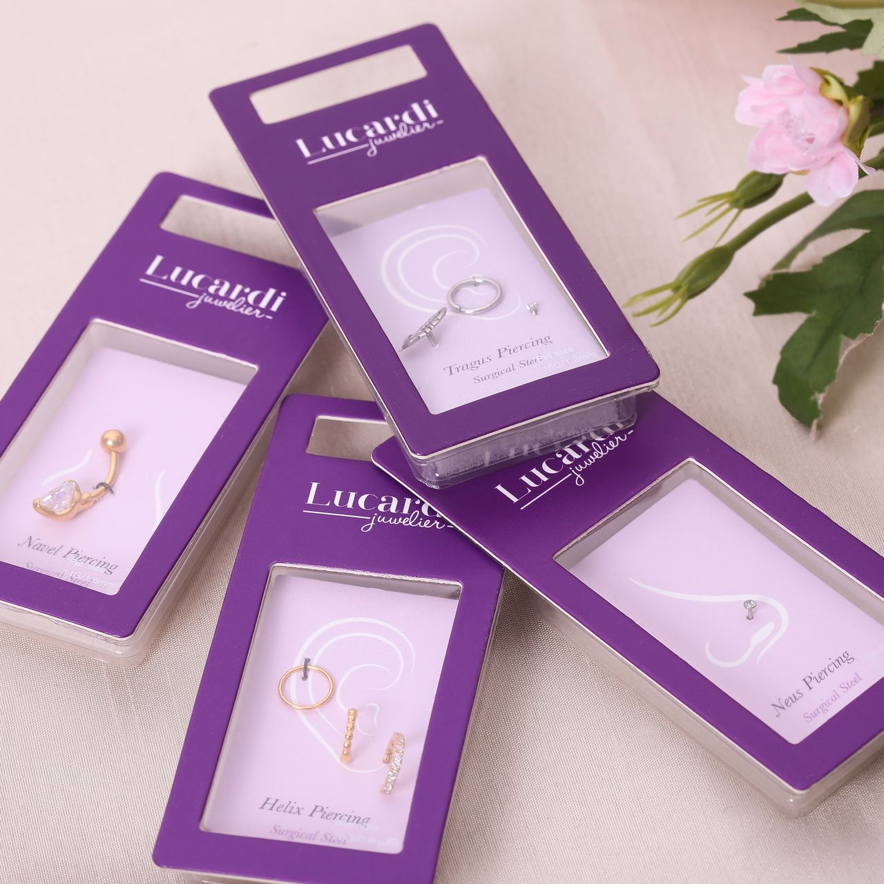 Stainless steel goldplated navelpiercing hart met kristal voor dames