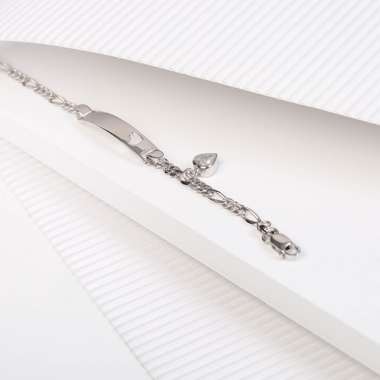 Plattenarmband in 925 Silber Charms Herz