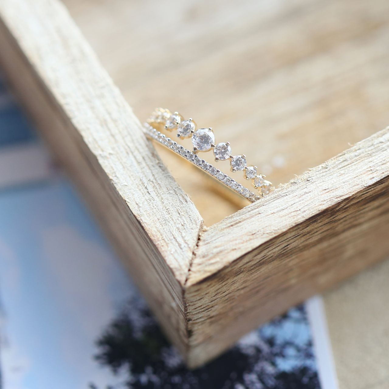 Ring, 585 Gelbgold, 2-reihig mit Zirkonia
