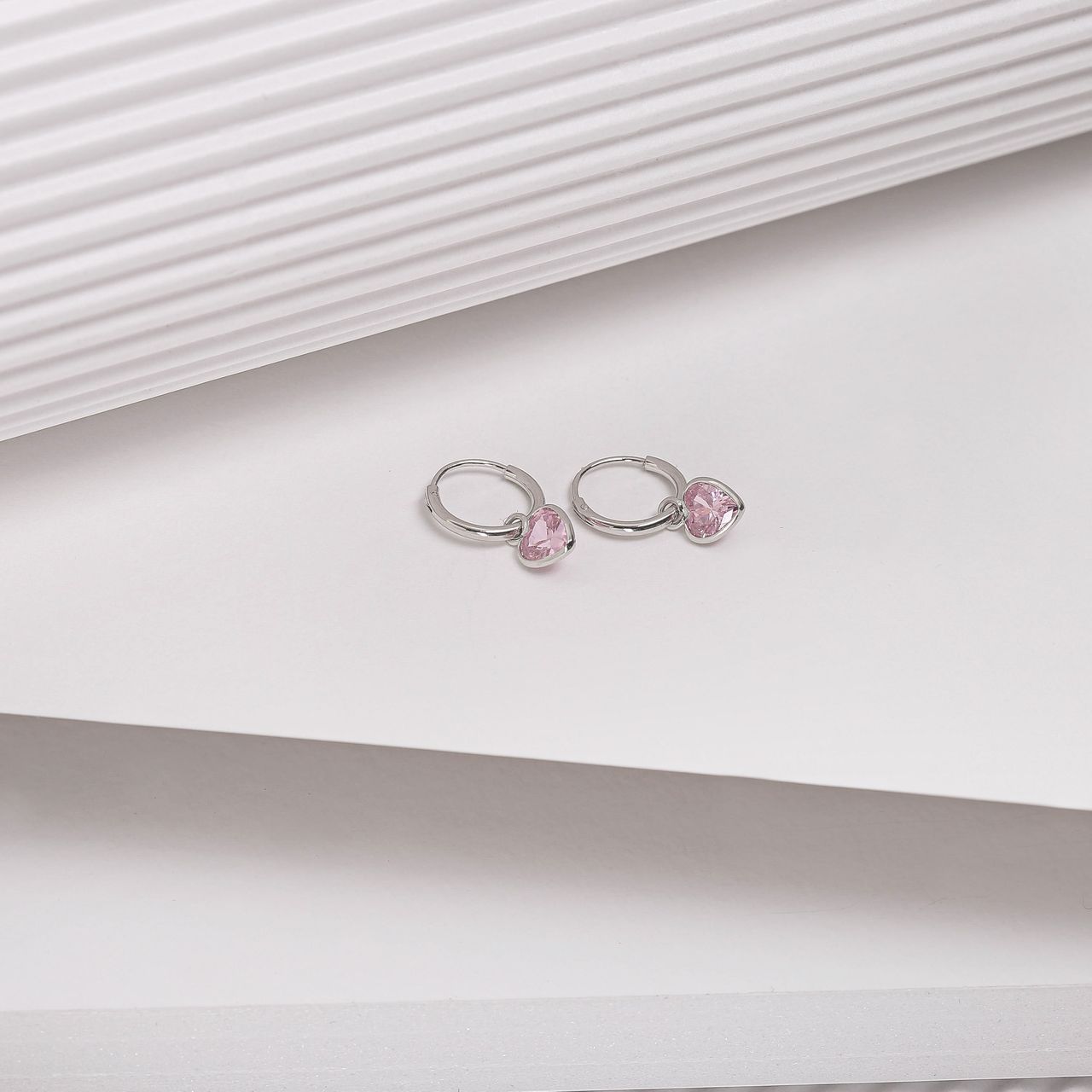 Ohrringe für Kinder aus 925er Silber, Herz, mit rosa Zirkonia
