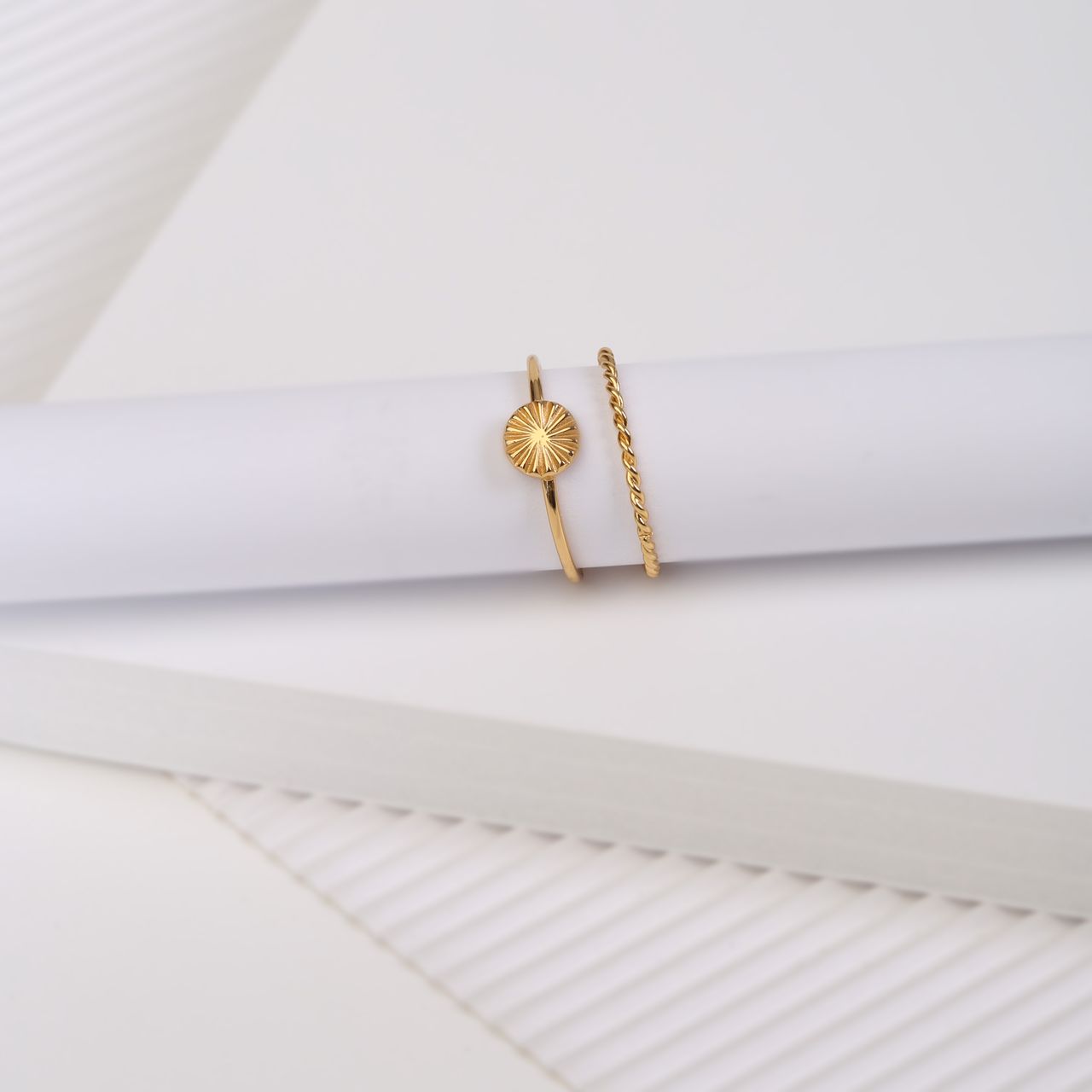 Zilveren ring goldplated 2delig disc/twist