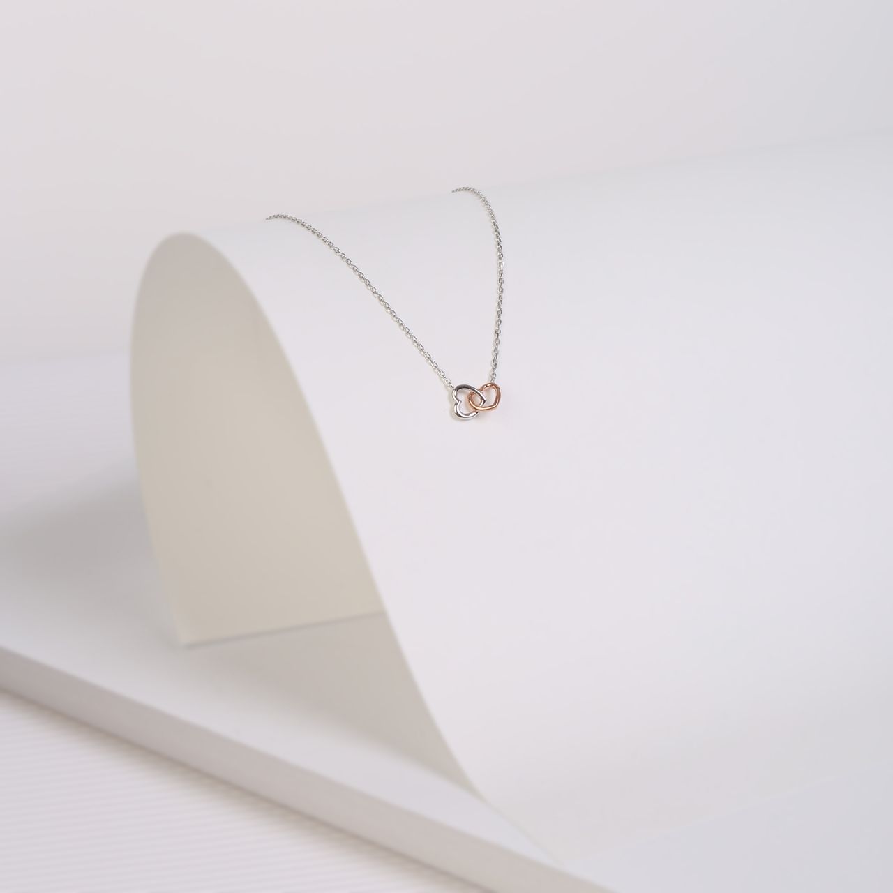 Kette & Anhänger, 925 Silber, 2 Herzen, silber/rosa
