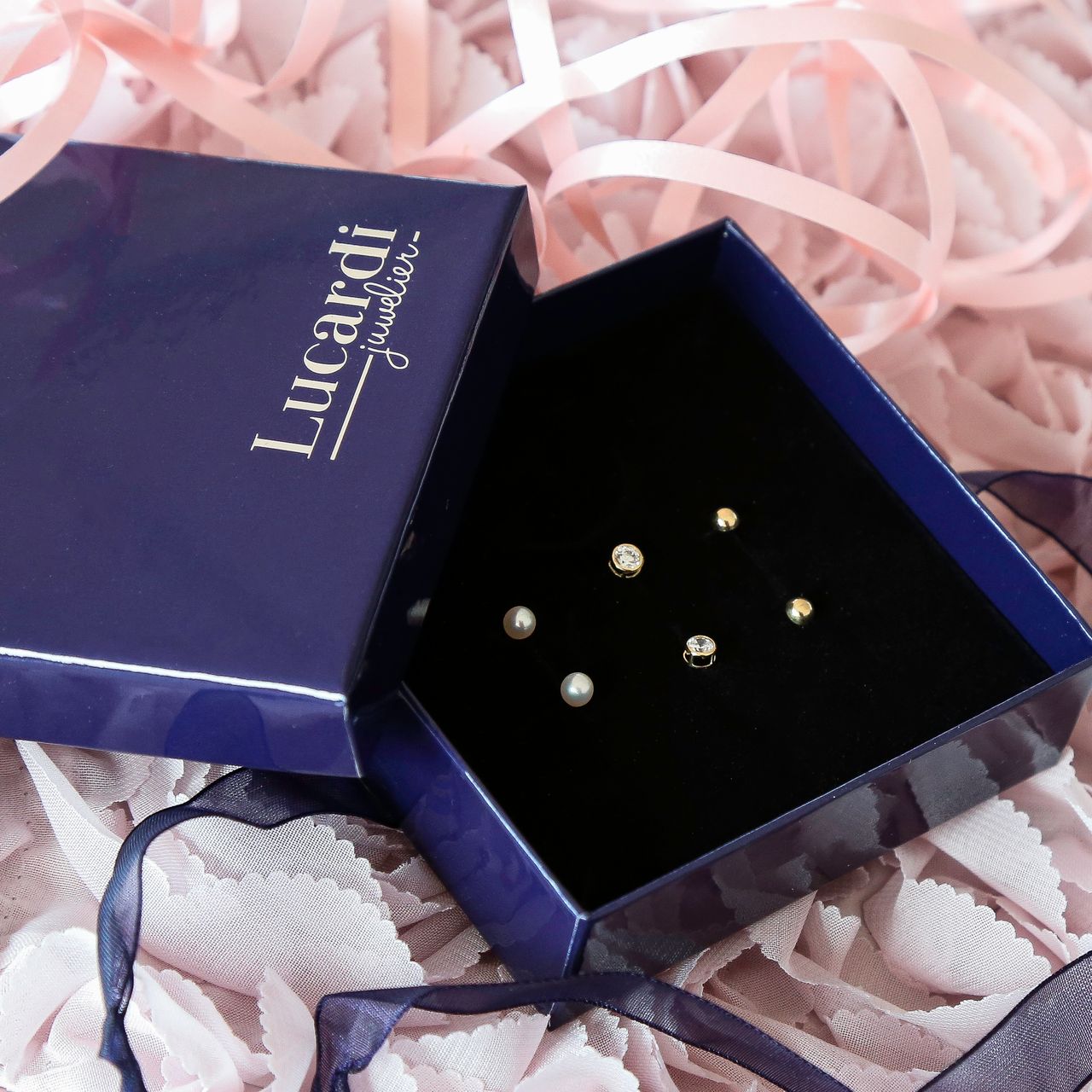 Ohrringe-Set, 3 Stück, 585 Gold, Zirkonia und Perle