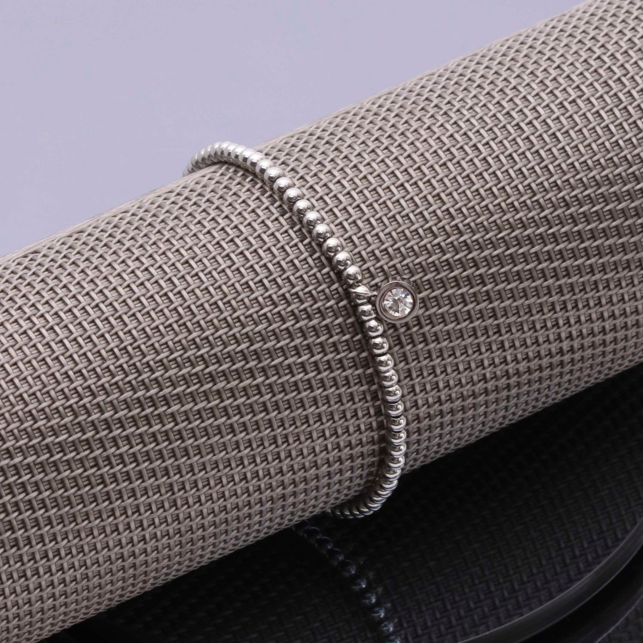 Armband aus Edelstahl, Kugelkette/rund, weißer Kristall