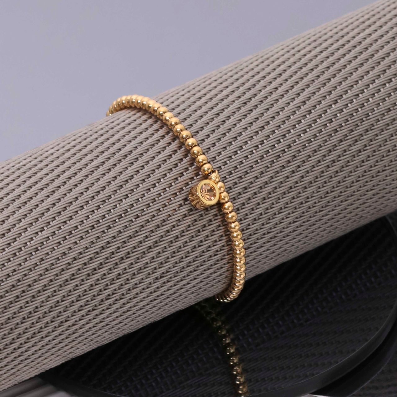 Gerecycleerd stainless steel armband gold bol/rond colorado kristal