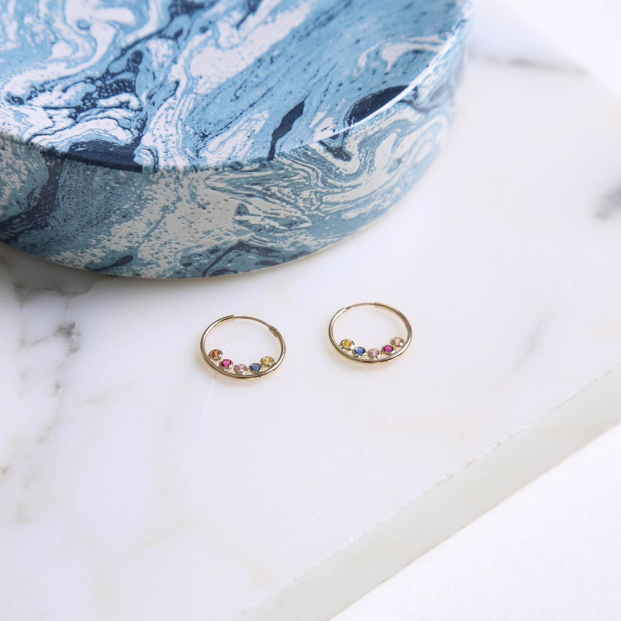 Ohrringe, 585 Gelbgold, bunte Zirkonia