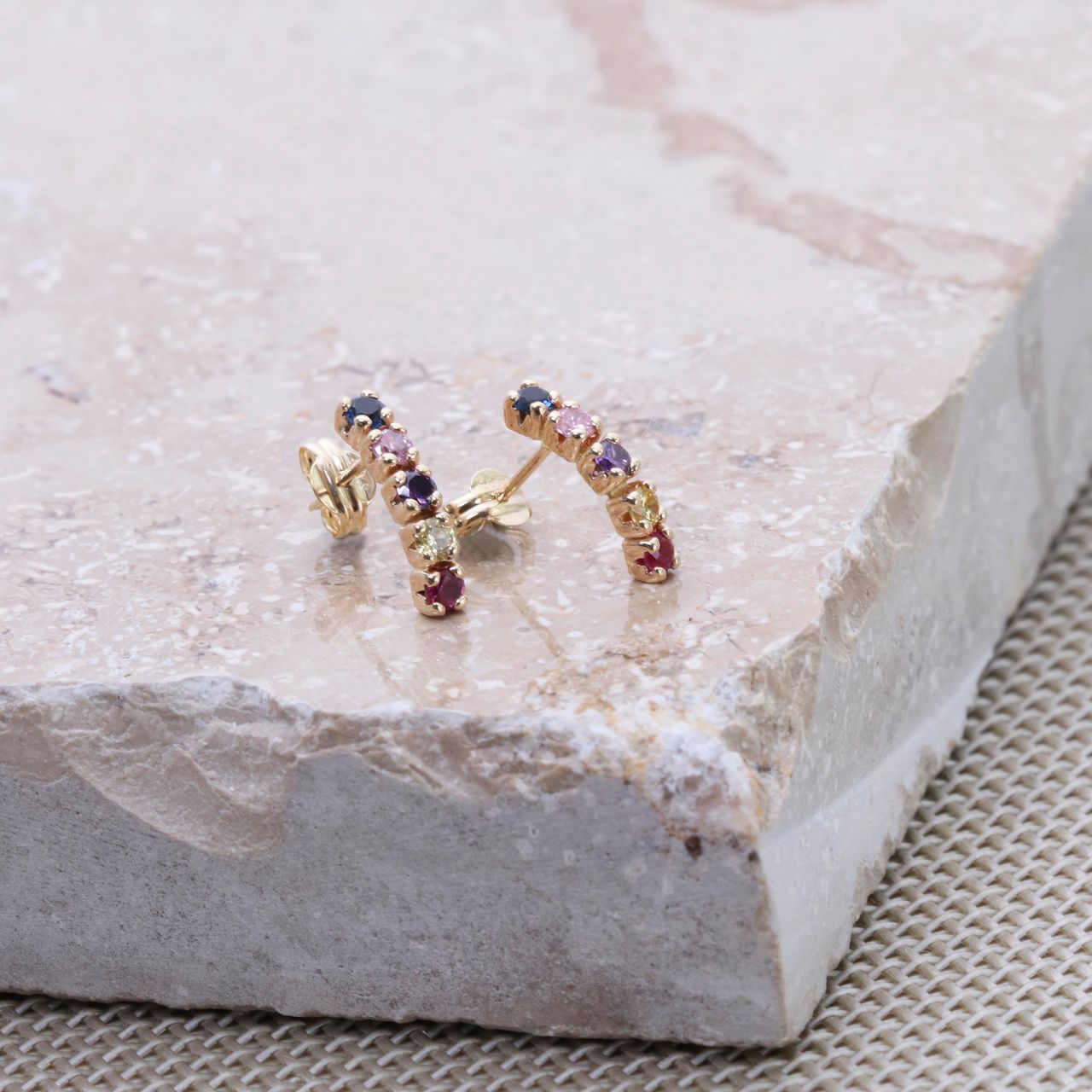 Ohrringe, 585 Gelbgold, bunte Zirkonia